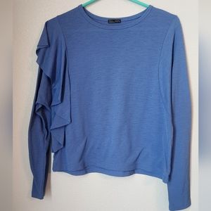 🔥Zara Light Blue Long Sleeve Cropped Waist Length Top
